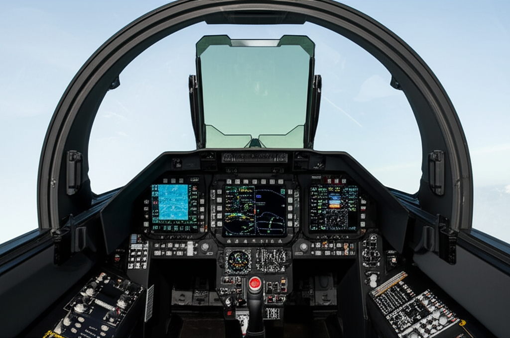 Glass cockpit in modern fighter jet