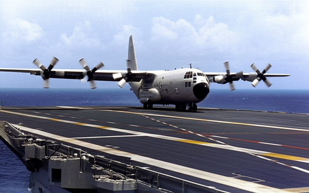 C-130 Hercules landing on aircraft carrier