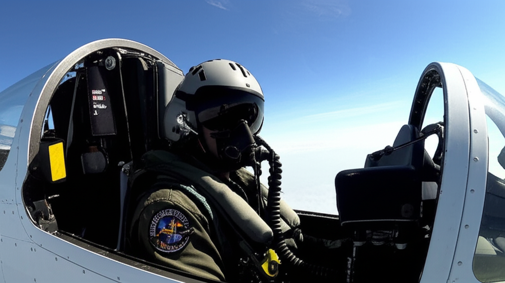 Student pilot alone in cockpit during first solo