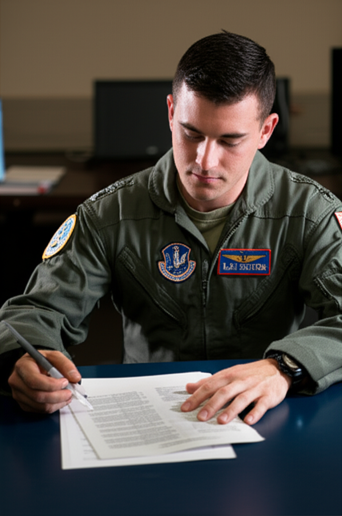 UPT candidate reviewing selection paperwork