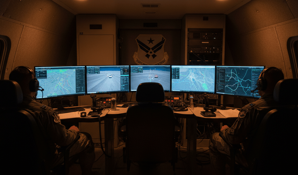 U.S. Air Force MQ-9 Reaper drone ground control station operators at Creech Air Force Base Nevada