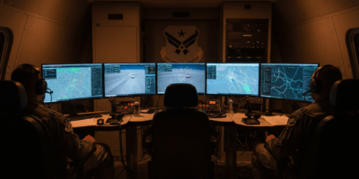 U.S. Air Force MQ-9 Reaper drone ground control station operators at Creech Air Force Base Nevada