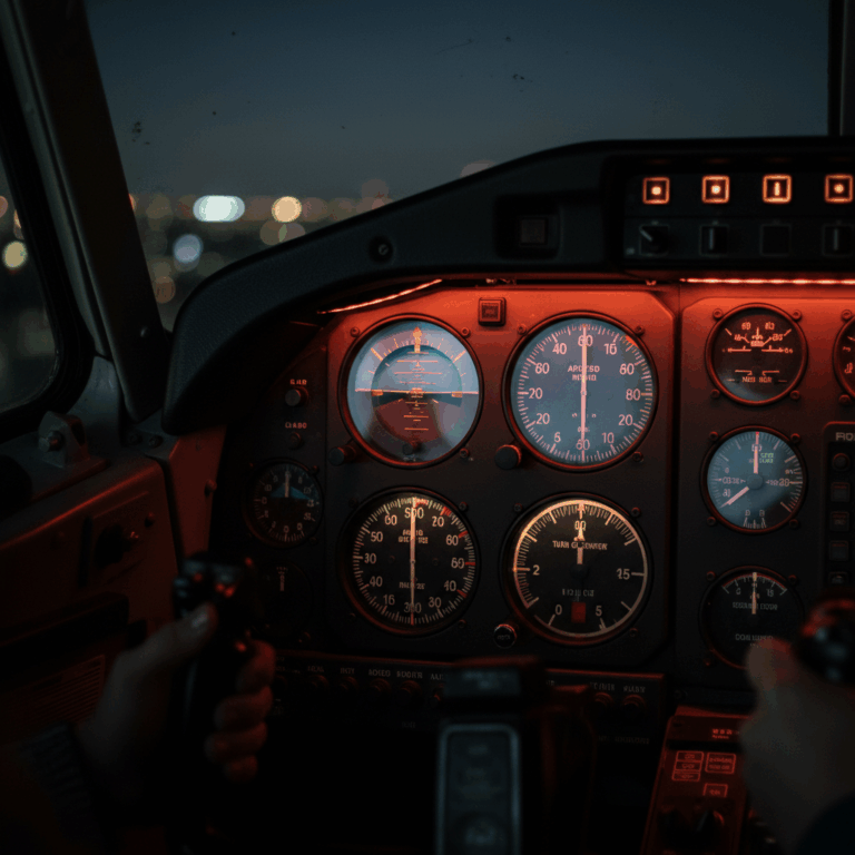 Aircraft cockpit instruments showing artificial horizon and airspeed indicator