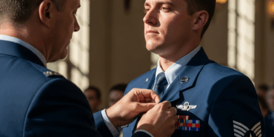rotc cadet in air force blue uniform receiving pilot wings p 20260331 082053