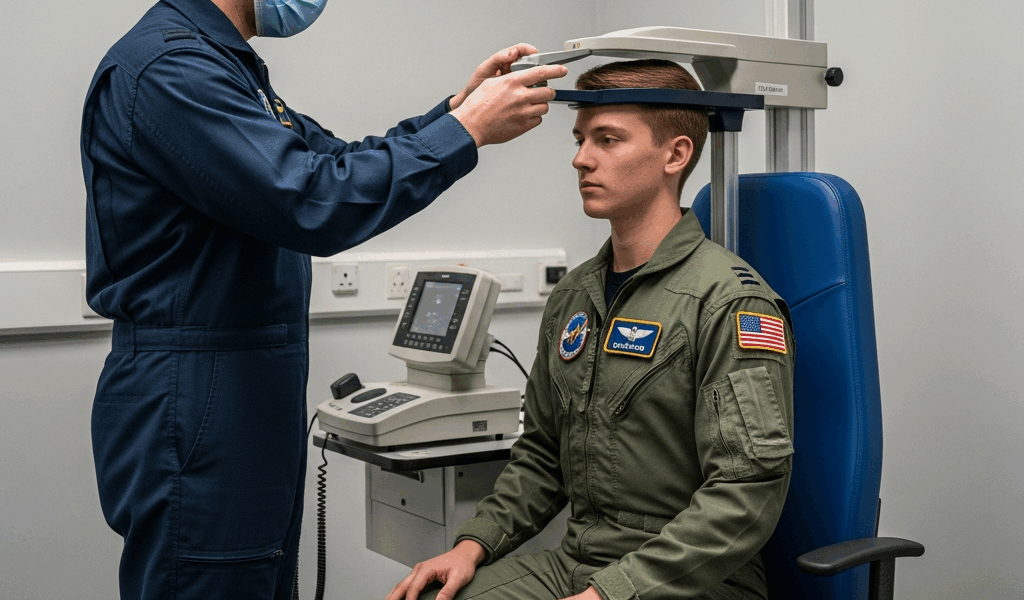a flight surgeon measuring a pilot candidate s sitting heigh 20260529 095009