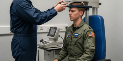 a flight surgeon measuring a pilot candidate s sitting heigh 20260529 095009