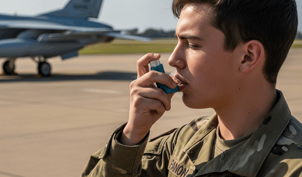 a young military recruit using an asthma inhaler outdoors ne 20260529 093613