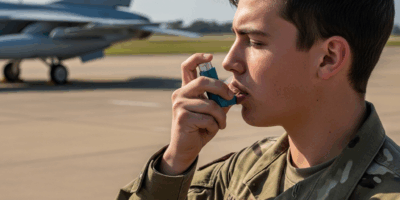 a young military recruit using an asthma inhaler outdoors ne 20260529 093613