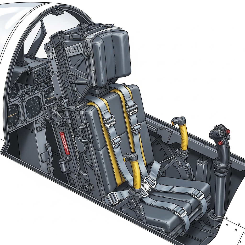 Fighter jet ejection seat and harness, the hardware that sets military pilot height limits
